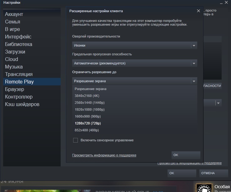 Remote play together в Steam. Вопрос связанный с разрешением
