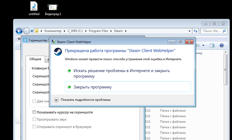 Прекращена работа программы Steam Client WebHelper
