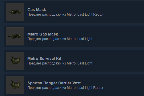 Предметы на торговой площадке steam для игры Metro: Last Light