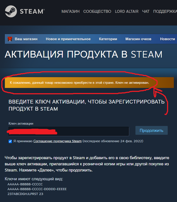 Активировать ключ Steam недоступной в России игры