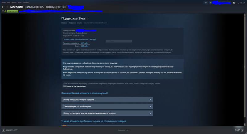 В Steam я случайно закрыл окно с подтверждением покупки