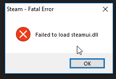 Пытаюсь запустить стим а тут ошибка failed to load steamui.dll