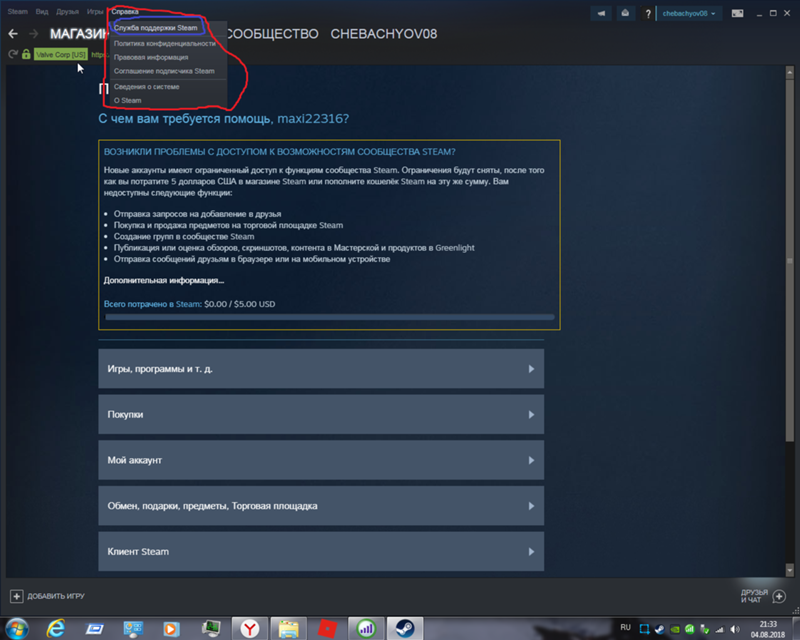 Как НАПИСАТЬ в поддержку стим, найти не могу уже час. Именно НАПИСАТЬ